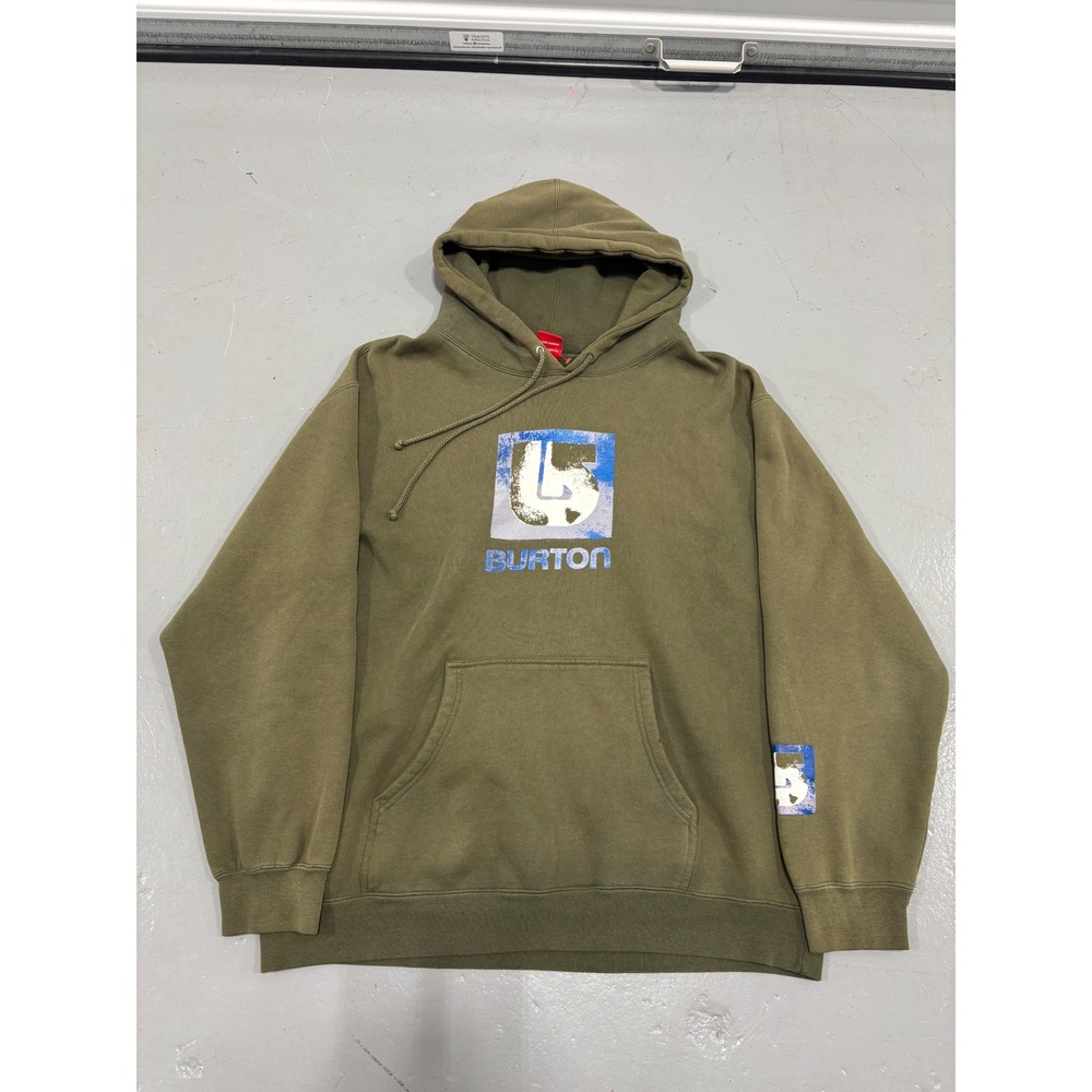 Burton Mens Olive Green Graphic Logo Pullover Hoodie‎ Sweatshirt Size Large